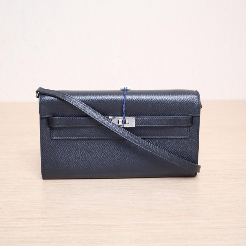 HERMES(愛馬仕) Kelly Long To Go 89黑色 Epsom皮 Y刻 銀扣-0