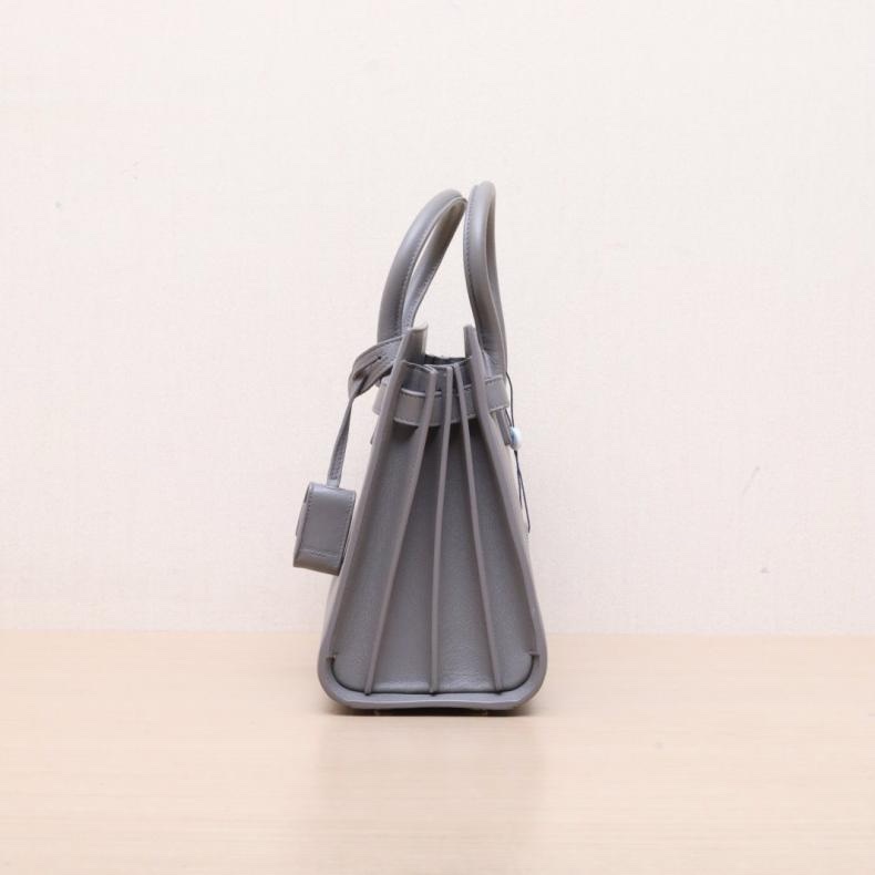 SAINT LAURENT(聖羅蘭) Classic Sac De Jour 風琴包 中號 26 灰色 金扣-1