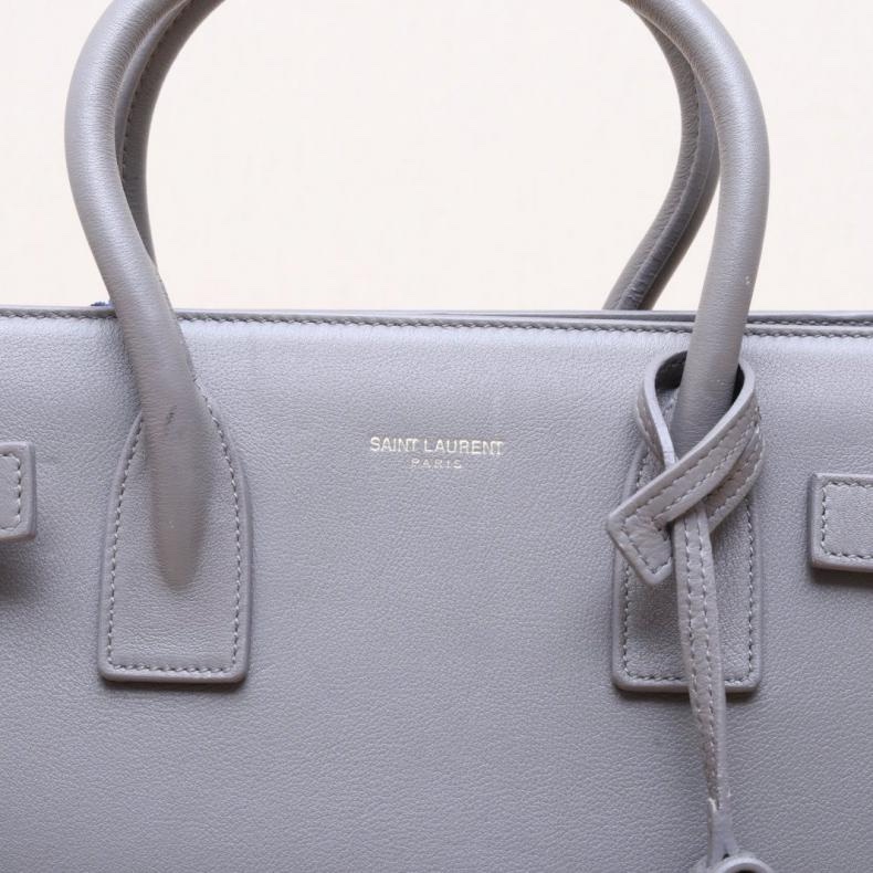 SAINT LAURENT(聖羅蘭) Classic Sac De Jour 風琴包 中號 26 灰色 金扣-5