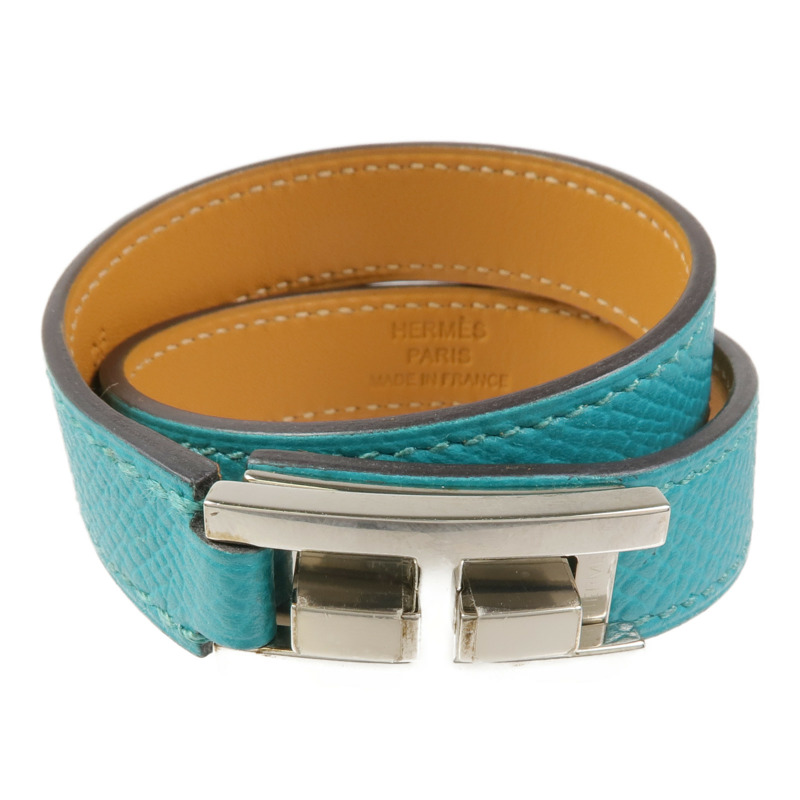 HERMES 【激減優惠】Epsom皮革Drag Double手鏈Bleu Paon-0