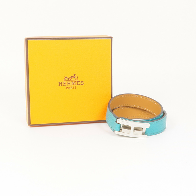 HERMES 【激減優惠】Epsom皮革Drag Double手鏈Bleu Paon-10