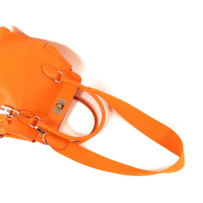 HERMES Clemence皮革Tool Box 20手挽肩背兩用袋Orange-10