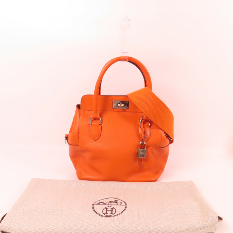 HERMES Clemence皮革Tool Box 20手挽肩背兩用袋Orange-12