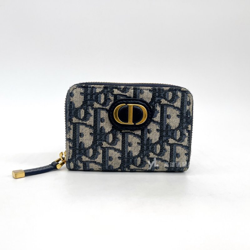 ❣Dior零錢包 藍緹花布金釦4卡ㄇ拉零錢卡包-0