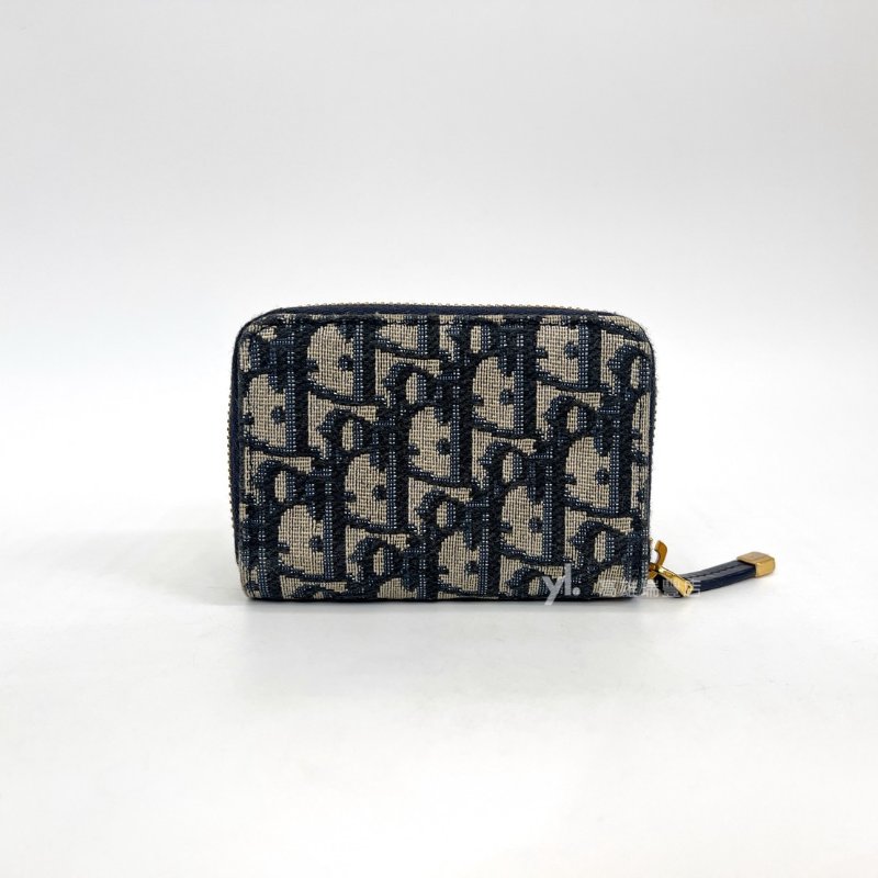 ❣Dior零錢包 藍緹花布金釦4卡ㄇ拉零錢卡包-1