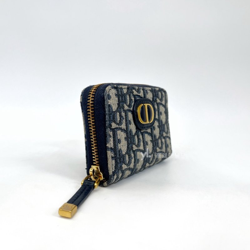 ❣Dior零錢包 藍緹花布金釦4卡ㄇ拉零錢卡包-2