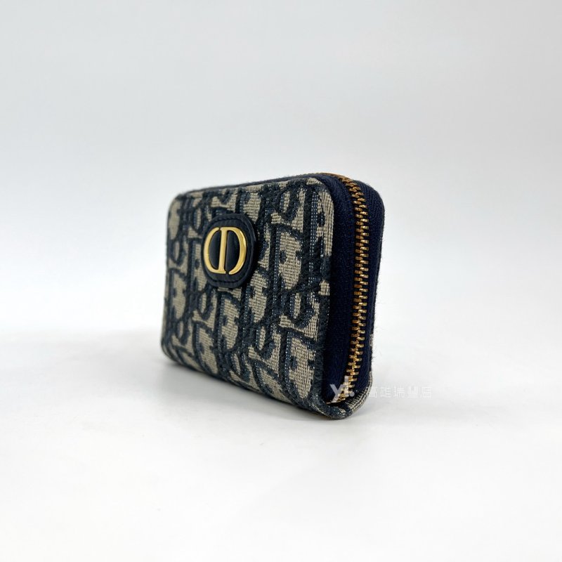 ❣Dior零錢包 藍緹花布金釦4卡ㄇ拉零錢卡包-3