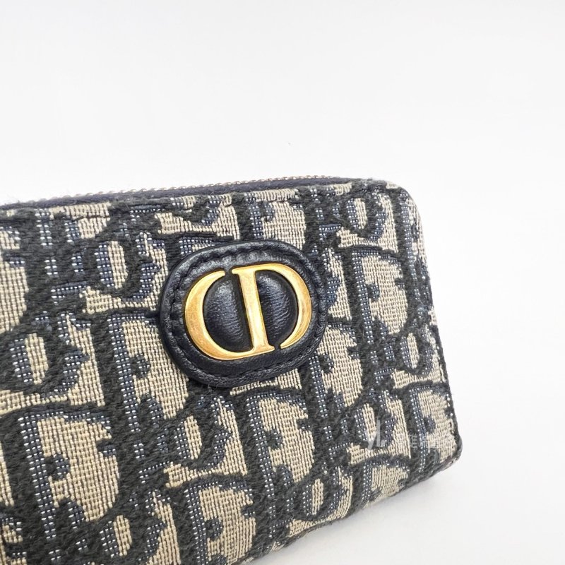 ❣Dior零錢包 藍緹花布金釦4卡ㄇ拉零錢卡包-7