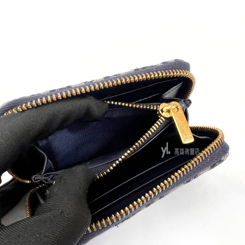 ❣Dior零錢包 藍緹花布金釦4卡ㄇ拉零錢卡包-8