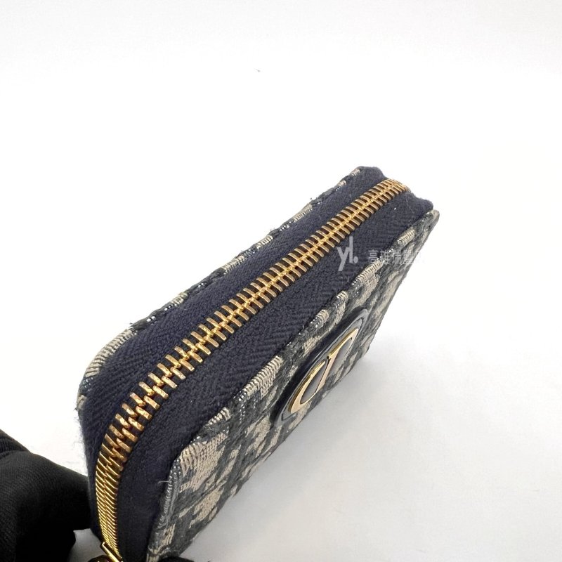 ❣Dior零錢包 藍緹花布金釦4卡ㄇ拉零錢卡包-10