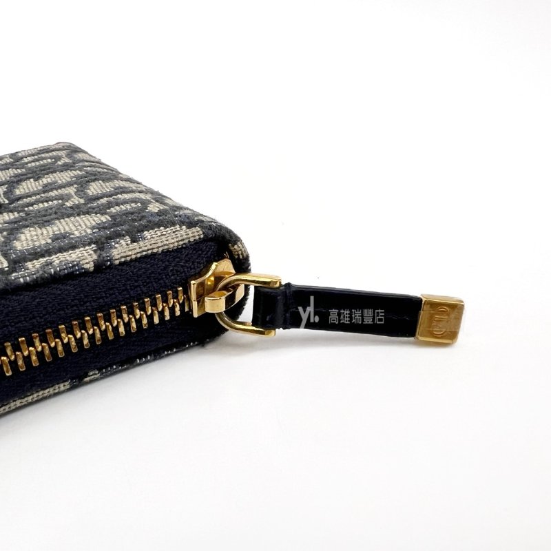 ❣Dior零錢包 藍緹花布金釦4卡ㄇ拉零錢卡包-11