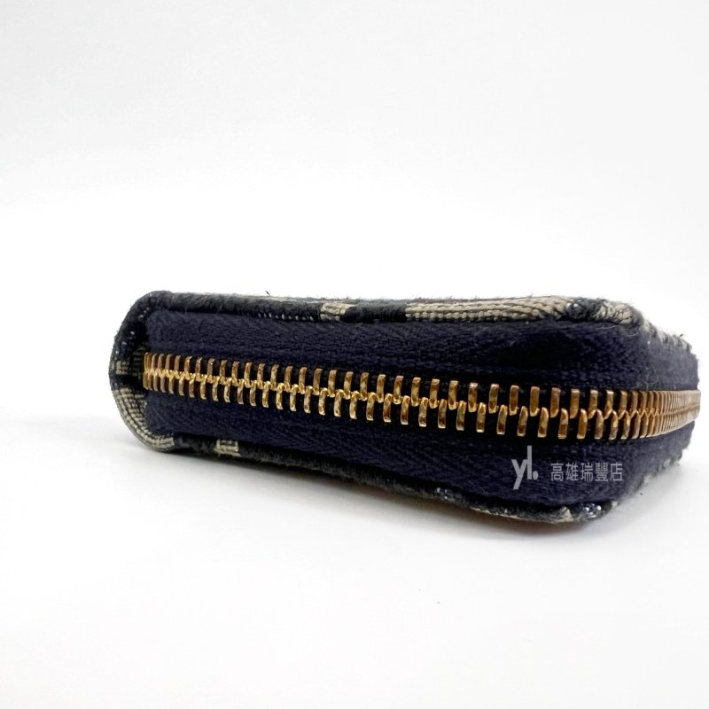 ❣Dior零錢包 藍緹花布金釦4卡ㄇ拉零錢卡包-12