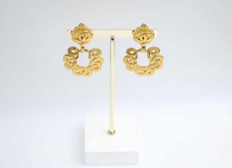 Chanel Vintage 97P 鍍金大花圈垂墜耳環-3