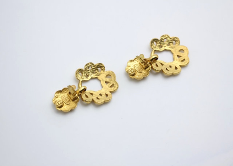 Chanel Vintage 97P 鍍金大花圈垂墜耳環-5