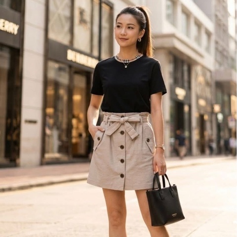 BURBERRY 藍標 腰帶排扣口袋短裙