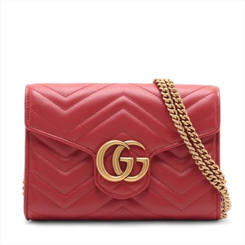 Gucci GG Marmont Red Chain Wallet 古馳鏈條Woc Wallet On Chain