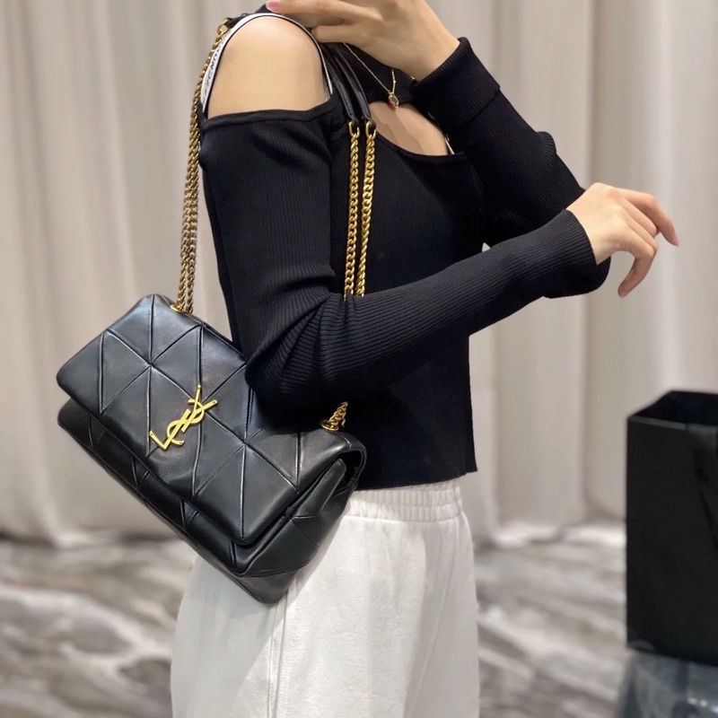 SAINT LAURENT YSL #型號 515821 JAMIE 中款 25CM鏈條包黑金-27