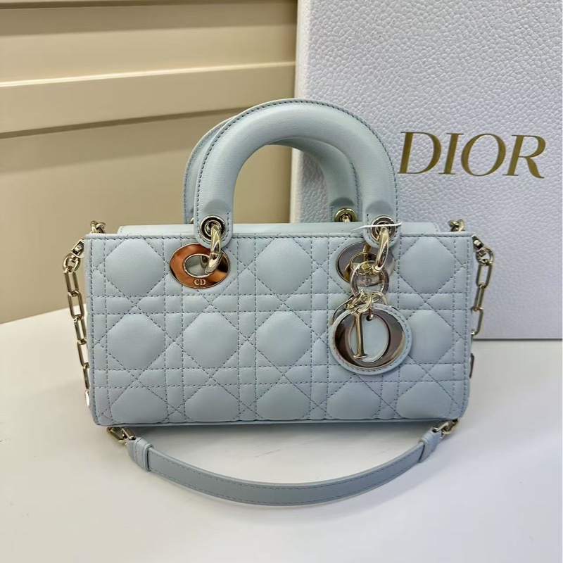 迪奧 DIOR 新款橫版戴妃包小號 藍色-0