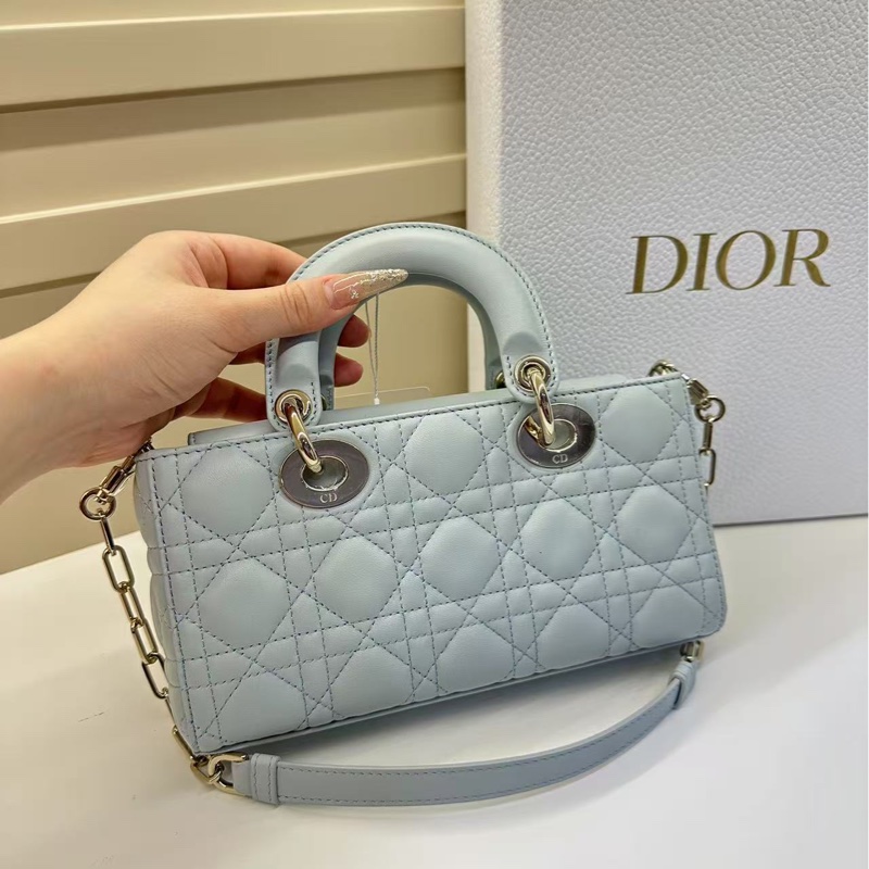 迪奧 DIOR 新款橫版戴妃包小號 藍色-1