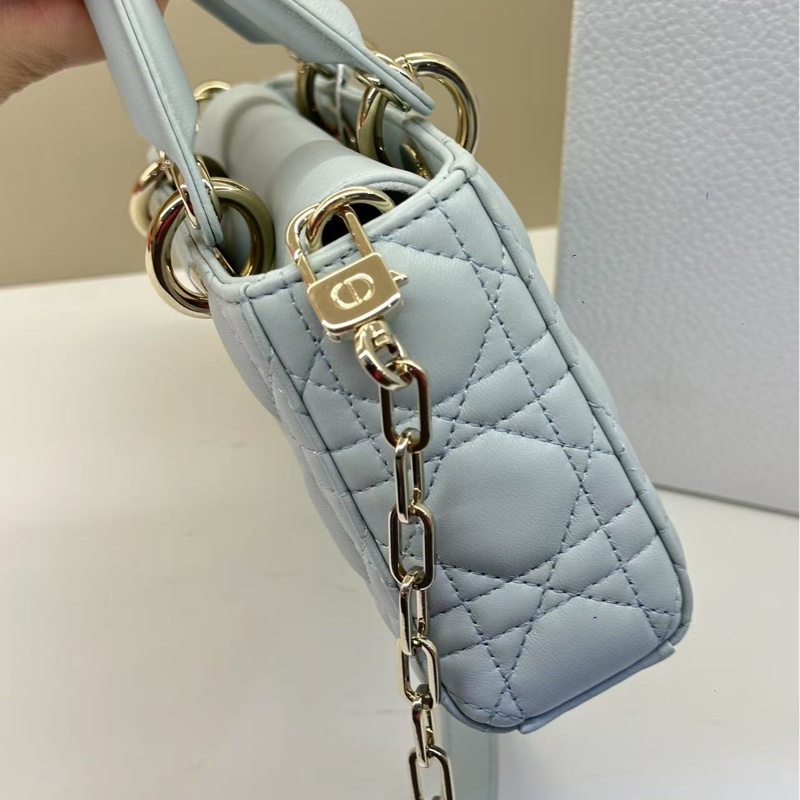 迪奧 DIOR 新款橫版戴妃包小號 藍色-4
