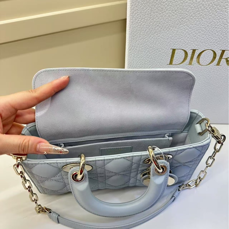 迪奧 DIOR 新款橫版戴妃包小號 藍色-8