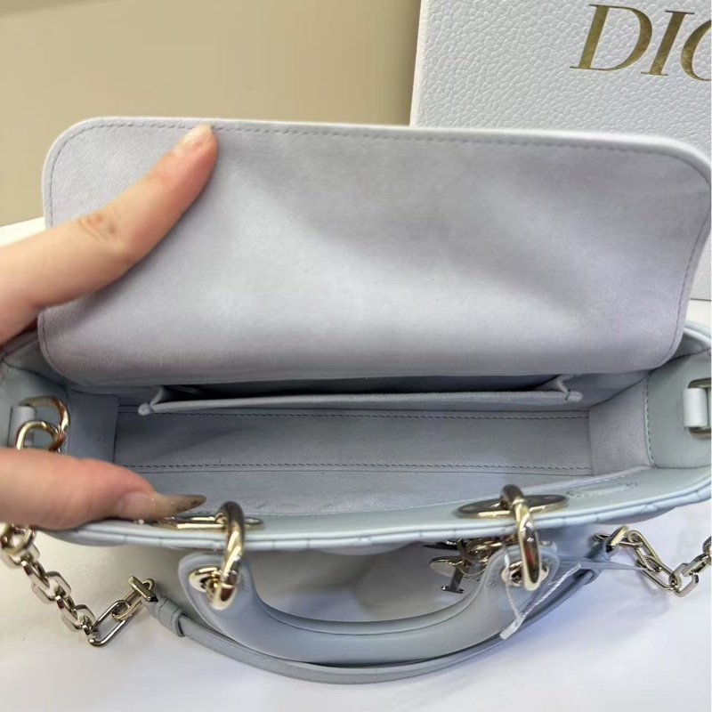 迪奧 DIOR 新款橫版戴妃包小號 藍色-9