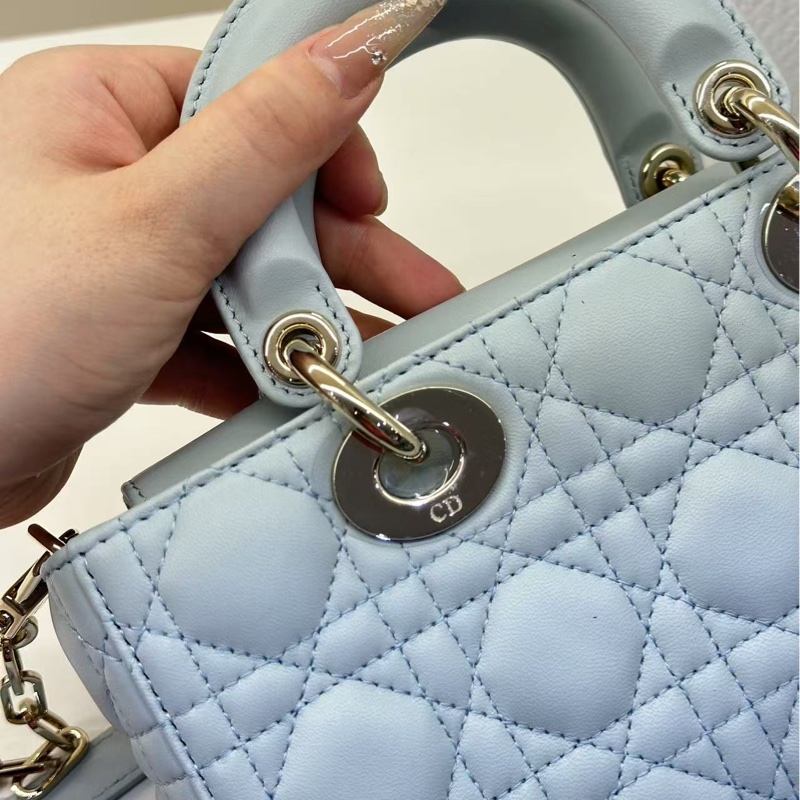 迪奧 DIOR 新款橫版戴妃包小號 藍色-12