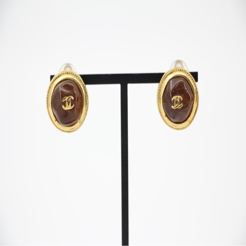 Chanel Vintage 99A琉璃橙色圓形耳環