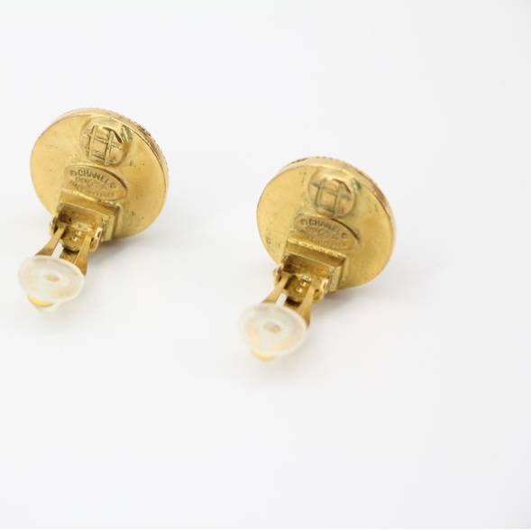 Chanel Vintage 99A琉璃橙色圓形耳環-13