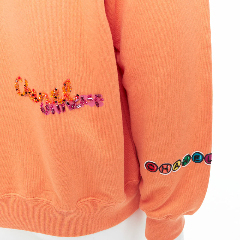 CHANEL Pharrell Williams 19D orange lesage crystal embroidered hoodie M-1