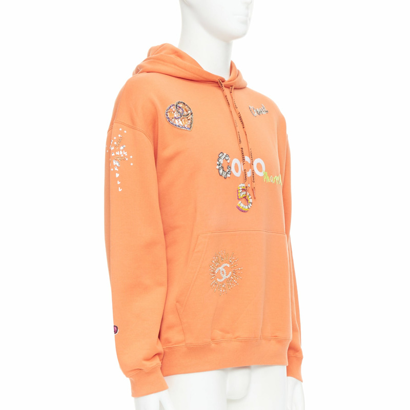 CHANEL Pharrell Williams 19D orange lesage crystal embroidered hoodie M-2