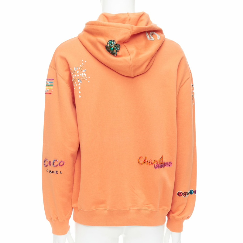 CHANEL Pharrell Williams 19D orange lesage crystal embroidered hoodie M-4