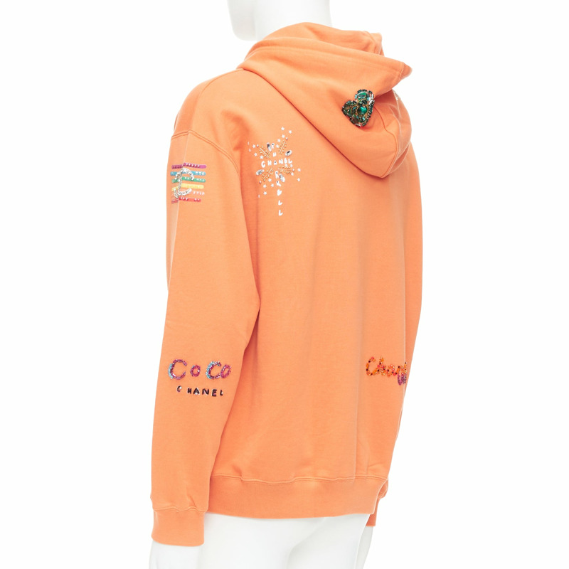 CHANEL Pharrell Williams 19D orange lesage crystal embroidered hoodie M-5