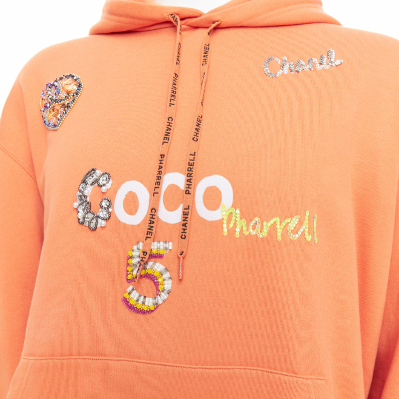 CHANEL Pharrell Williams 19D orange lesage crystal embroidered hoodie M-6