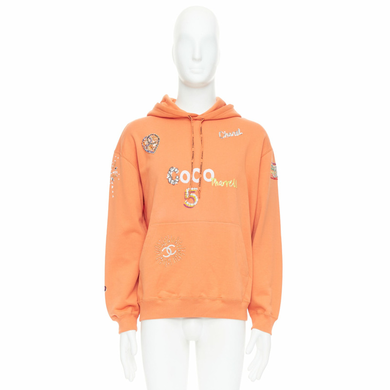 CHANEL Pharrell Williams 19D orange lesage crystal embroidered hoodie M-9