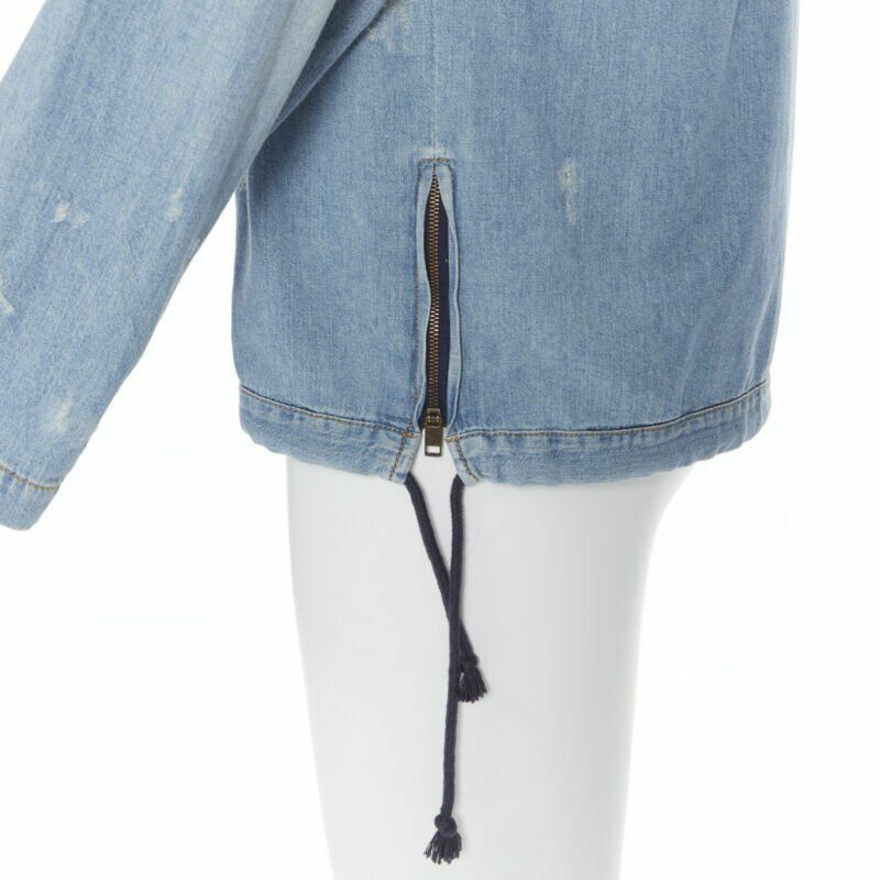 SAINT LAURENT 2018 distressed destroyed denim lace up hoodie pullover S-1