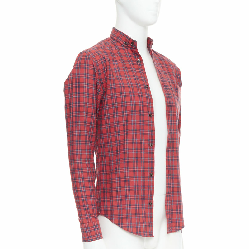 DIOR HOMME Hedi Slimane 2006 red plaid cotton slim fit shirt EU37 XS-2