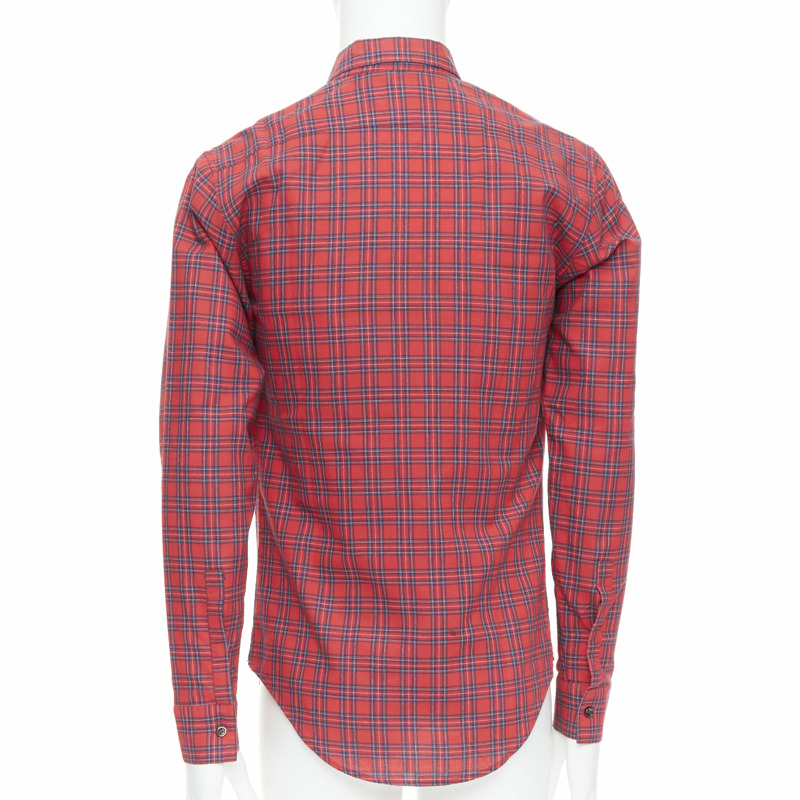 DIOR HOMME Hedi Slimane 2006 red plaid cotton slim fit shirt EU37 XS-4