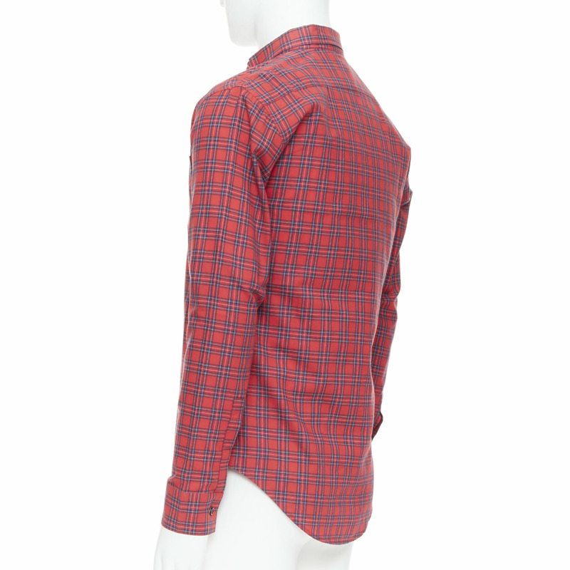 DIOR HOMME Hedi Slimane 2006 red plaid cotton slim fit shirt EU37 XS-5