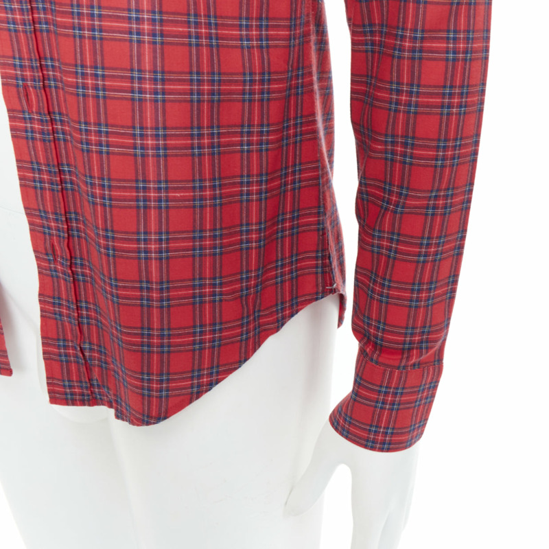 DIOR HOMME Hedi Slimane 2006 red plaid cotton slim fit shirt EU37 XS-6