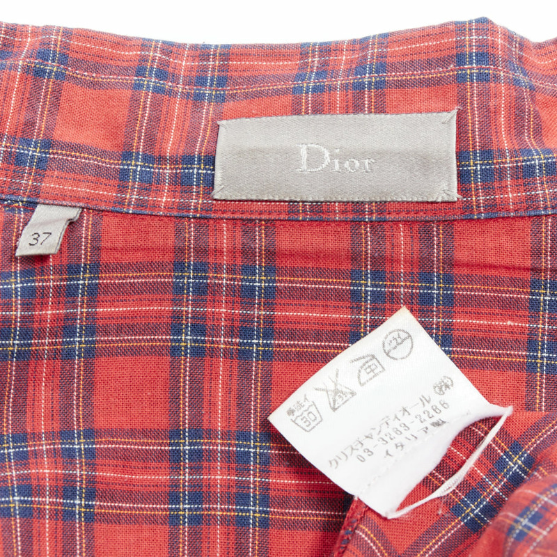 DIOR HOMME Hedi Slimane 2006 red plaid cotton slim fit shirt EU37 XS-7