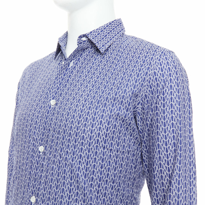MAISON MARGIELA blue white cotton knitted print dress shirt Sz 1 S-1