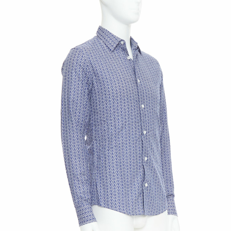 MAISON MARGIELA blue white cotton knitted print dress shirt Sz 1 S-2