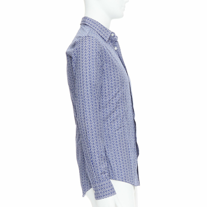MAISON MARGIELA blue white cotton knitted print dress shirt Sz 1 S-3