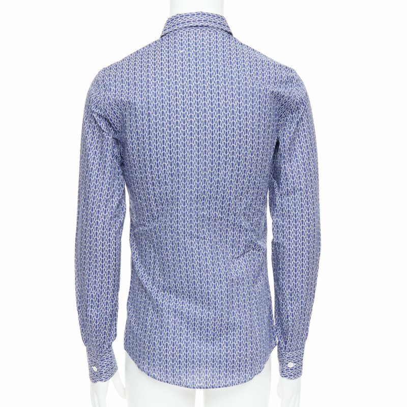 MAISON MARGIELA blue white cotton knitted print dress shirt Sz 1 S-4