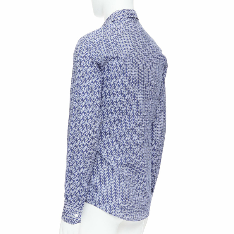 MAISON MARGIELA blue white cotton knitted print dress shirt Sz 1 S-5
