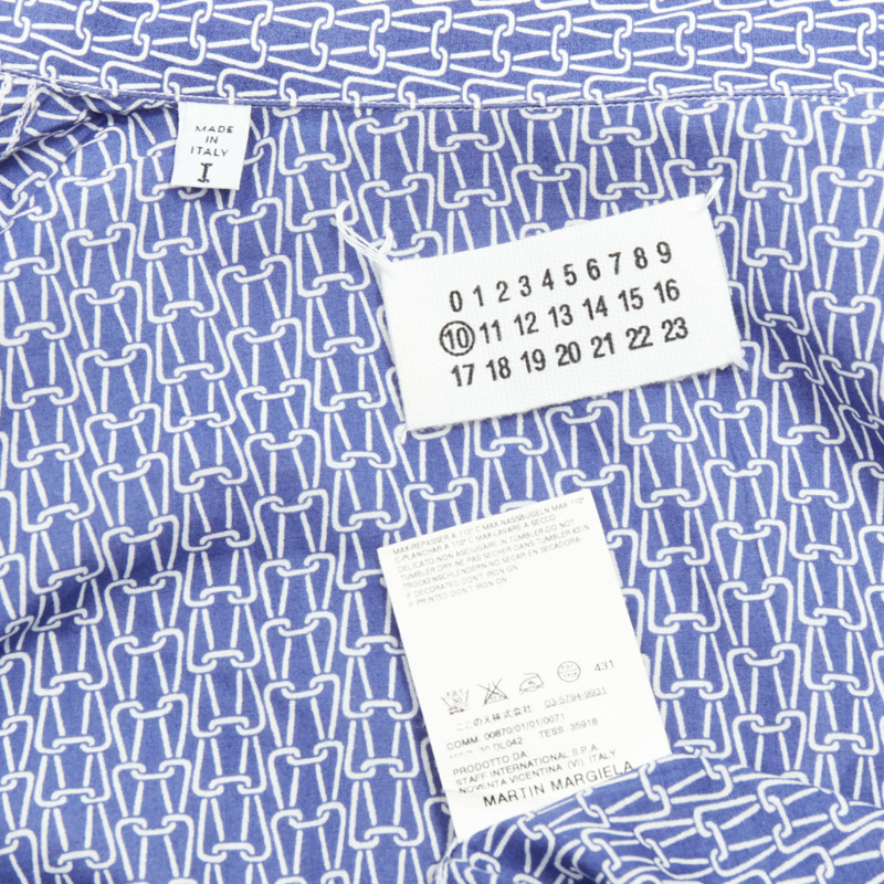 MAISON MARGIELA blue white cotton knitted print dress shirt Sz 1 S-7