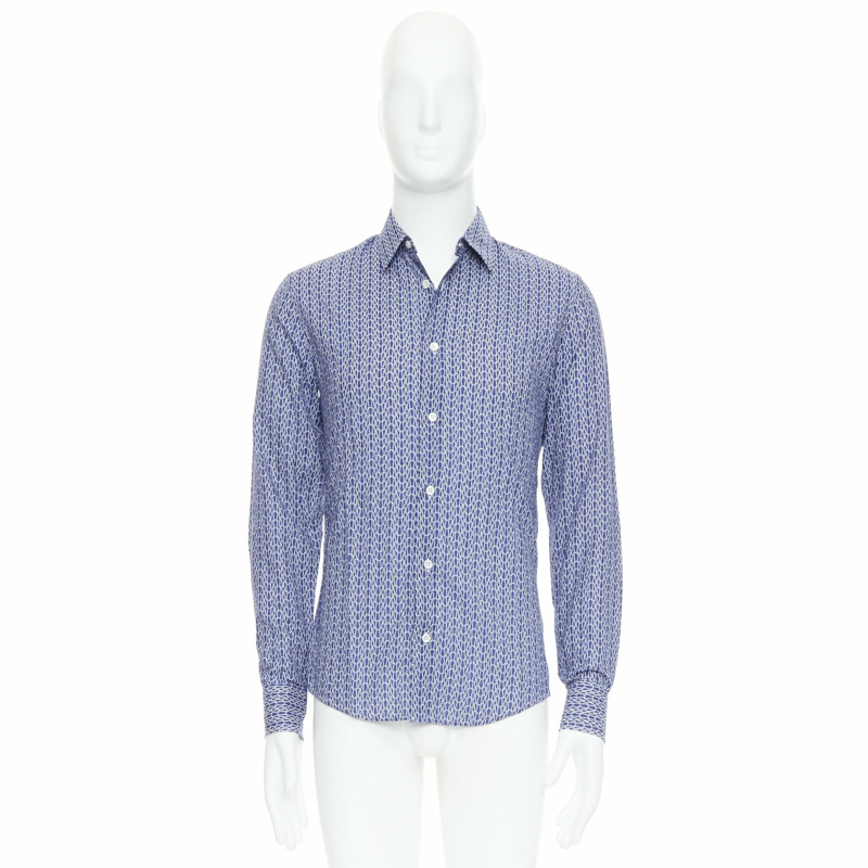 MAISON MARGIELA blue white cotton knitted print dress shirt Sz 1 S-8