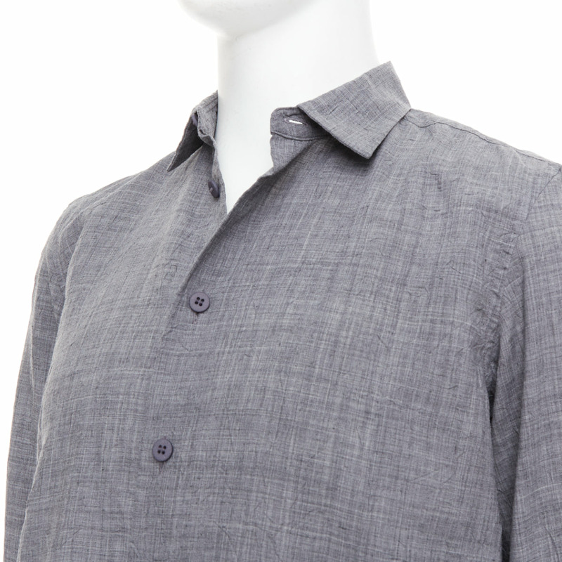 ISSEY MIYAKE MEN grey polyester ramie crinkled shirt top JP1 S-1