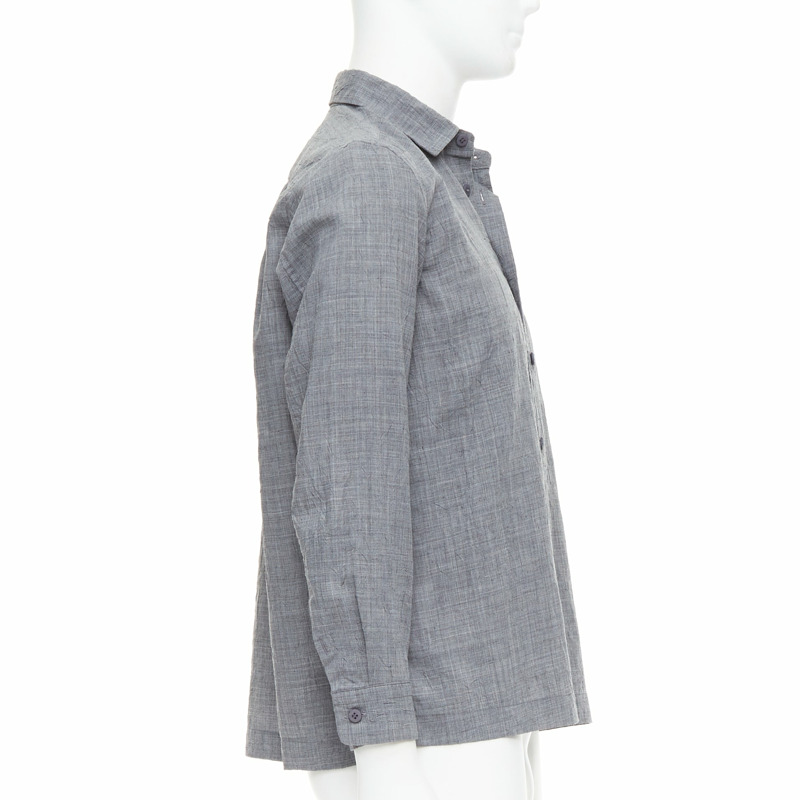 ISSEY MIYAKE MEN grey polyester ramie crinkled shirt top JP1 S-3